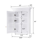 WELLFOR GRACE Solid Wood 24-in x 30-in Surface Mount White Mirrored Soft Close Medicine Cabinet