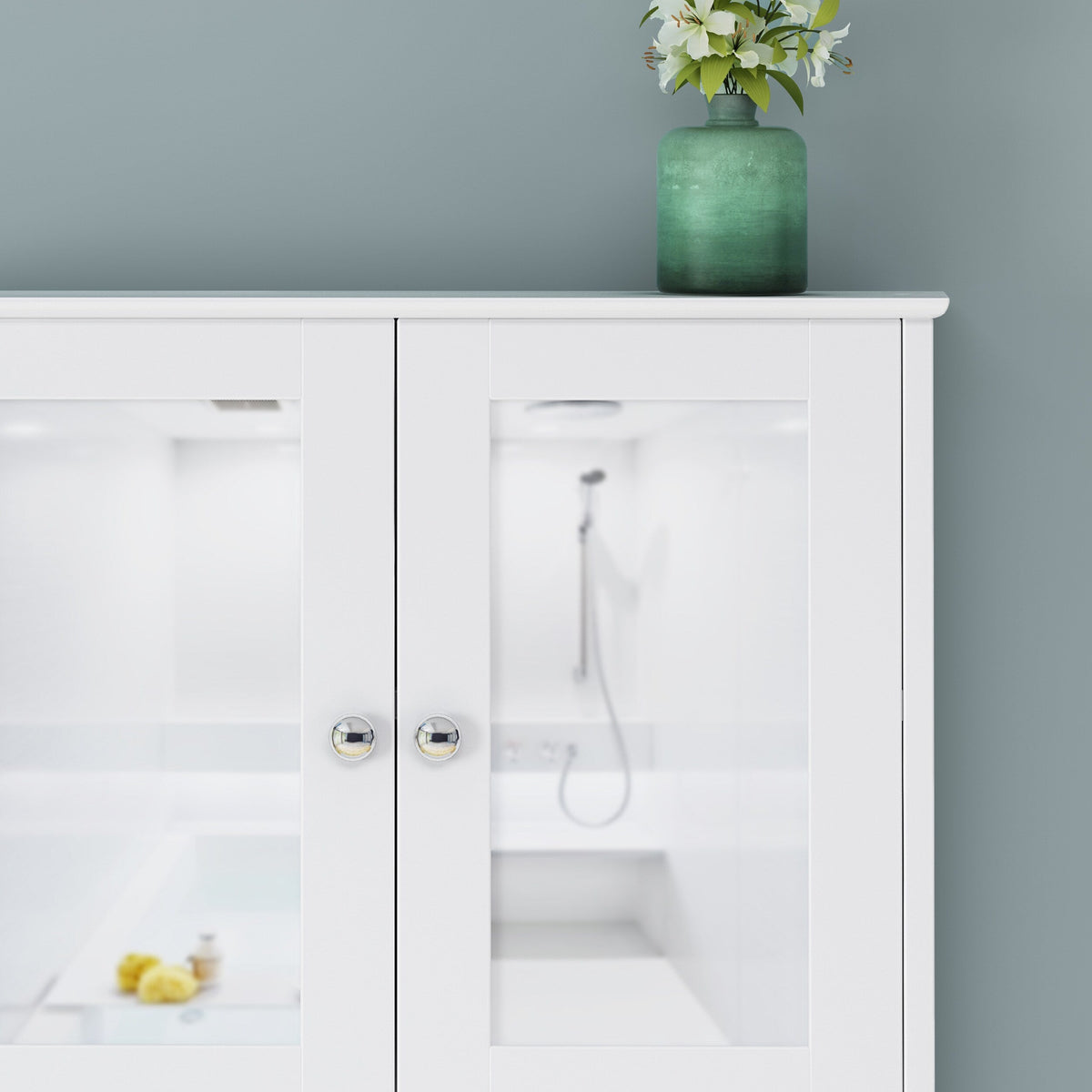 WELLFOR 22.25-in x 23-in x 5.25-in White Bathroom Wall Cabinet