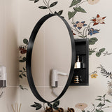 WELLFOR FS 31.5-in x 31.5-in Recessed Mount Black Mirrored Round Soft Close Medicine Cabinet
