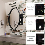 WELLFOR 31.5-in x 31.5-in Recessed Mount Matte Black Mirrored Round Medicine Cabinet