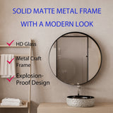 WELLFOR FS 31.5-in x 31.5-in Recessed Mount Black Mirrored Round Soft Close Medicine Cabinet