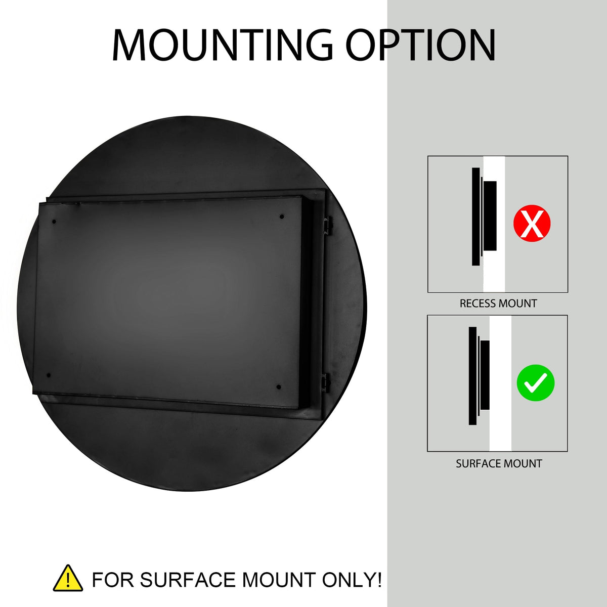 WELLFOR 31.5-in x 31.5-in Recessed Mount Matte Black Mirrored Round Medicine Cabinet