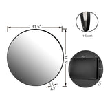 WELLFOR 31.5-in x 31.5-in Recessed Mount Matte Black Mirrored Round Medicine Cabinet
