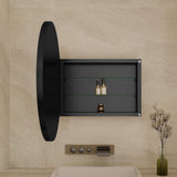 WELLFOR 31.5-in x 31.5-in Recessed Mount Matte Black Mirrored Round Medicine Cabinet