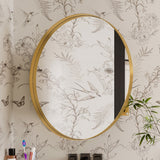 WELLFOR 31.5-in x 31.5-in Recessed Mount Gold Mirrored Round Medicine Cabinet