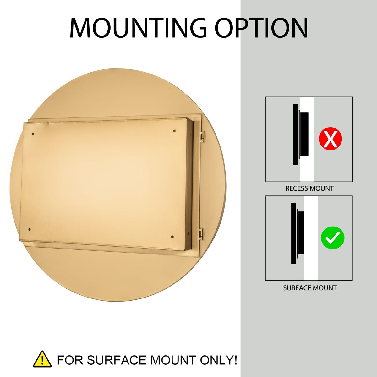 WELLFOR 31.5-in x 31.5-in Recessed Mount Gold Mirrored Round Medicine Cabinet