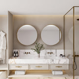 WELLFOR 31.5-in x 31.5-in Recessed Mount Gold Mirrored Round Medicine Cabinet