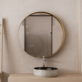 WELLFOR 31.5-in x 31.5-in Recessed Mount Gold Mirrored Round Medicine Cabinet