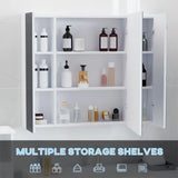 WELLFOR 35.5-in x 29.5-in Lighted LED Surface Mount White Mirrored Soft Close Medicine Cabinet with Outlet