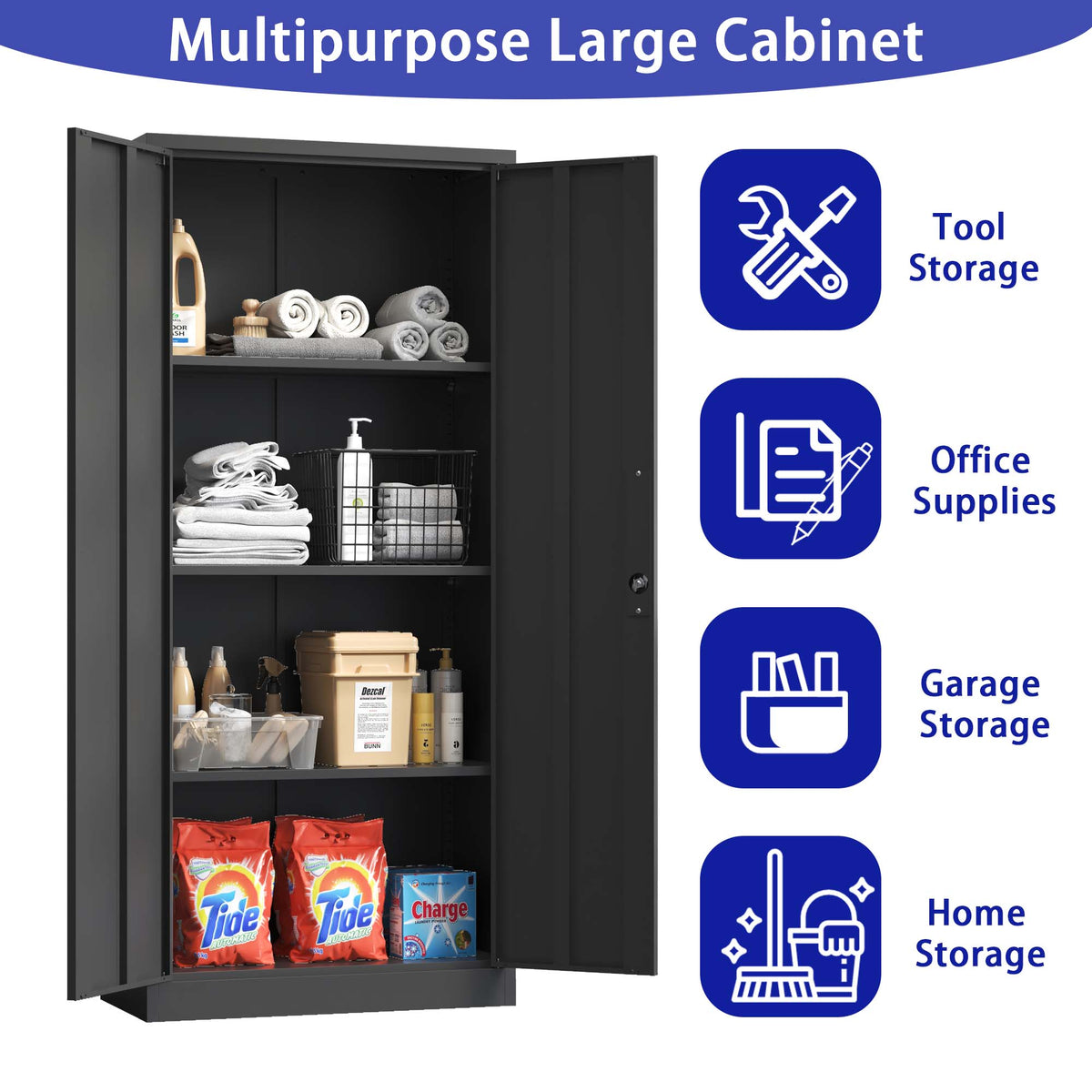 Siavonce Black 4-Shelf Office Cabinet