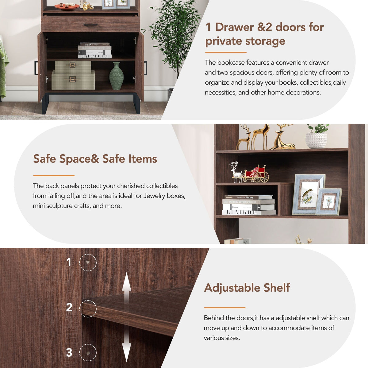 Siavonce Walnut 5-Shelf Office Cabinet