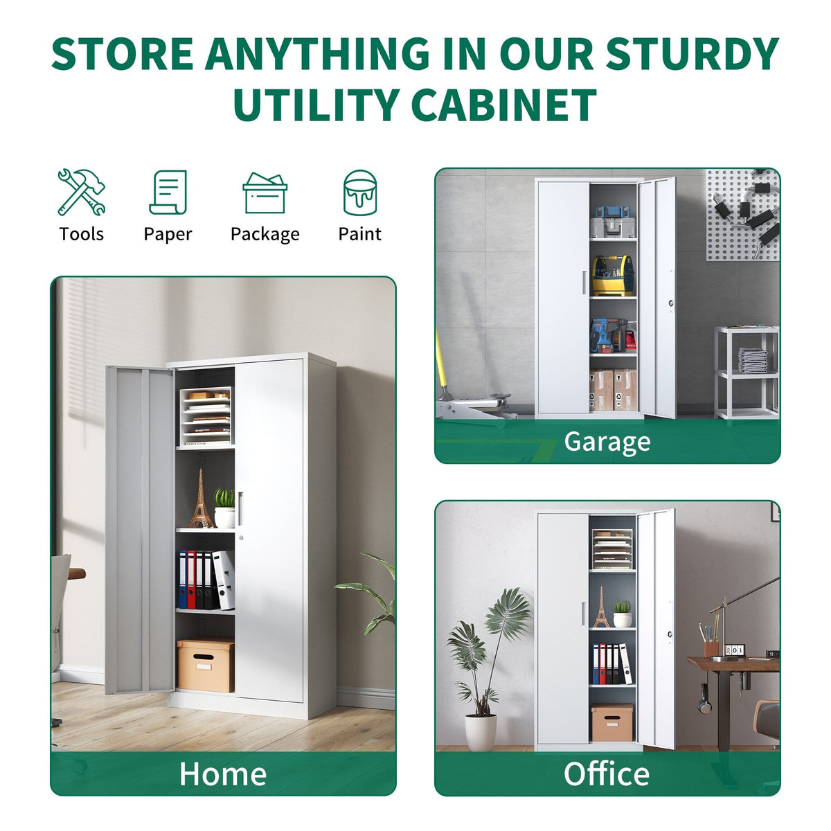 Siavonce White 4-Shelf Office Cabinet
