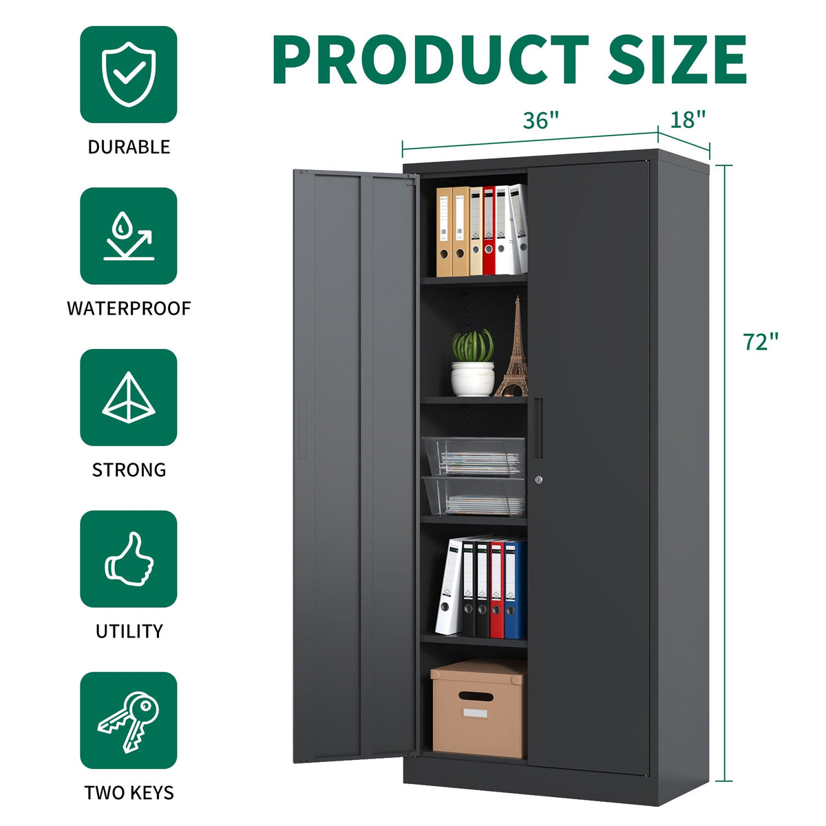 Siavonce Black 5-Shelf Office Cabinet