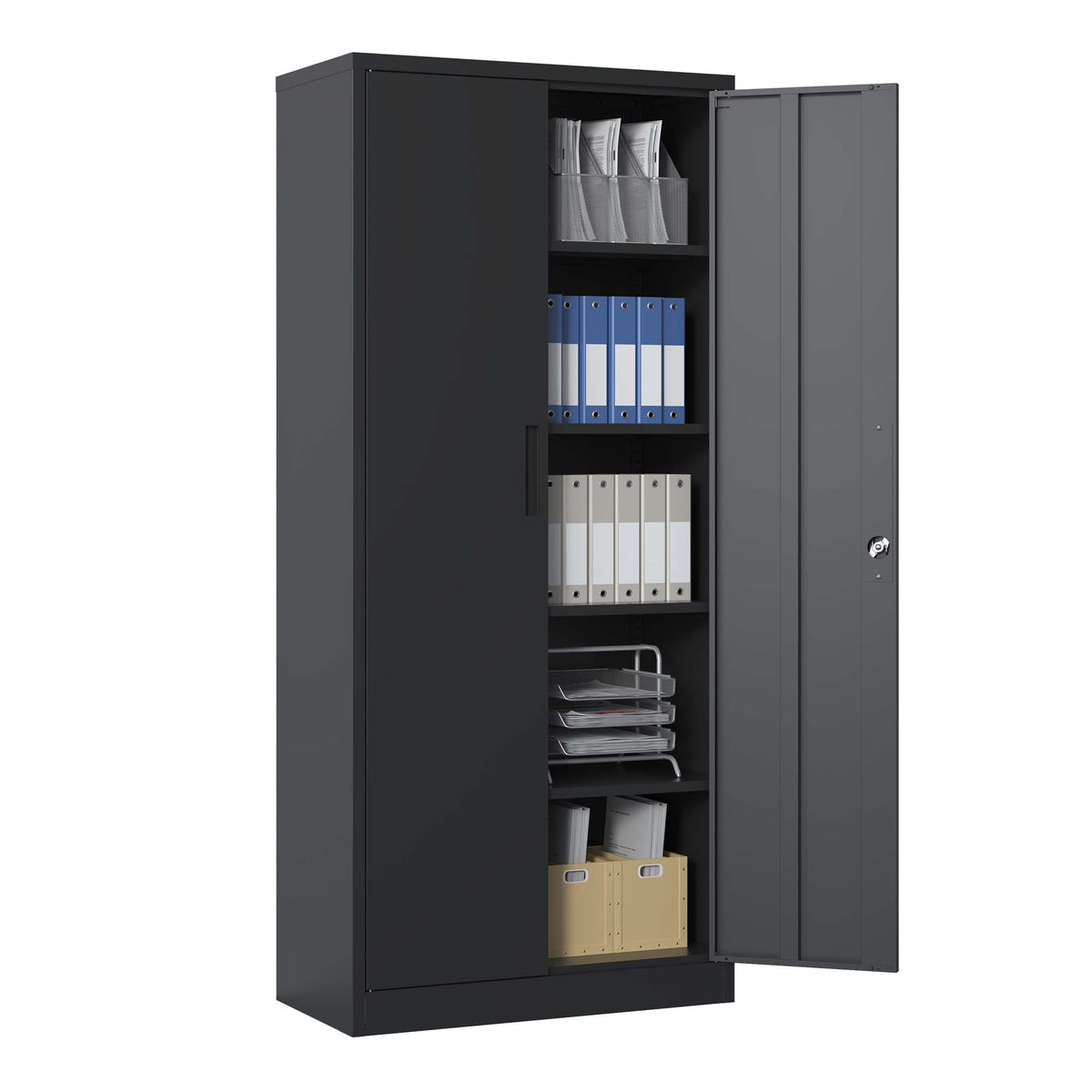 Siavonce Black 5-Shelf Office Cabinet