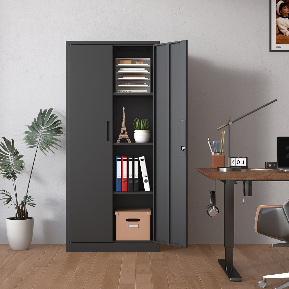 Siavonce Black 4-Shelf Office Cabinet