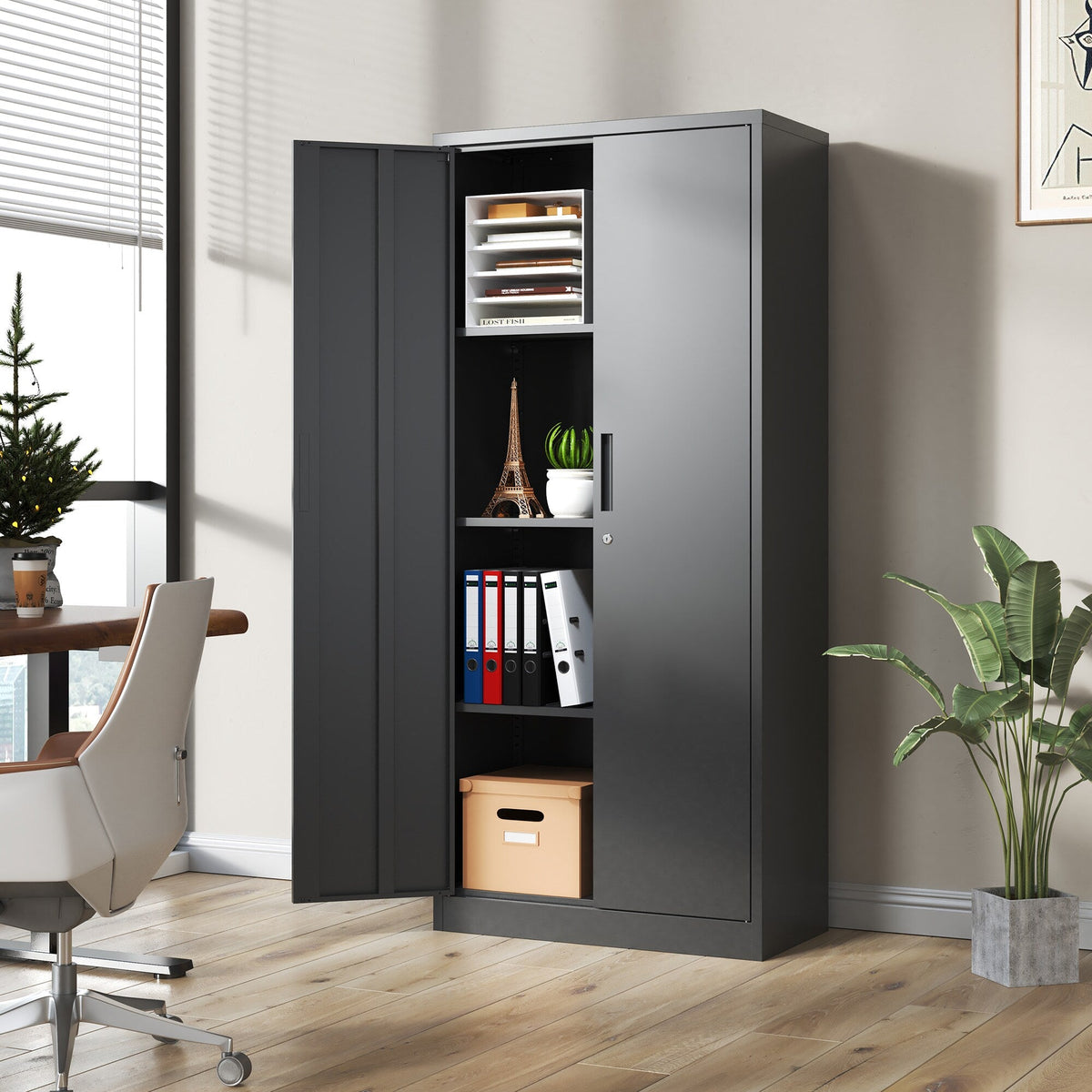 Siavonce Black 4-Shelf Office Cabinet