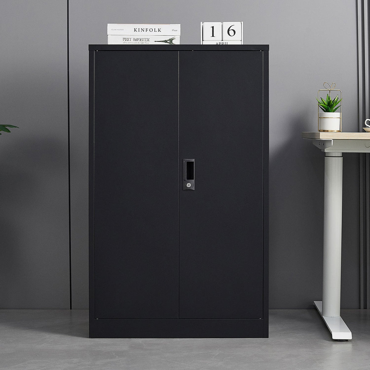 Siavonce Black 3-Shelf Office Cabinet