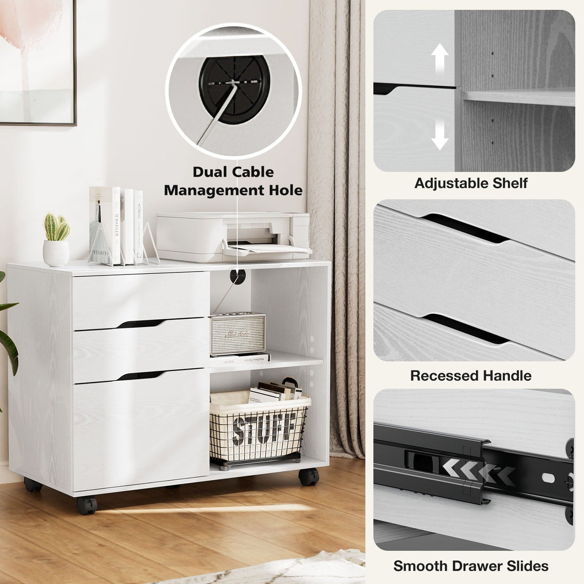 Siavonce White 2-Shelf Office Cabinet