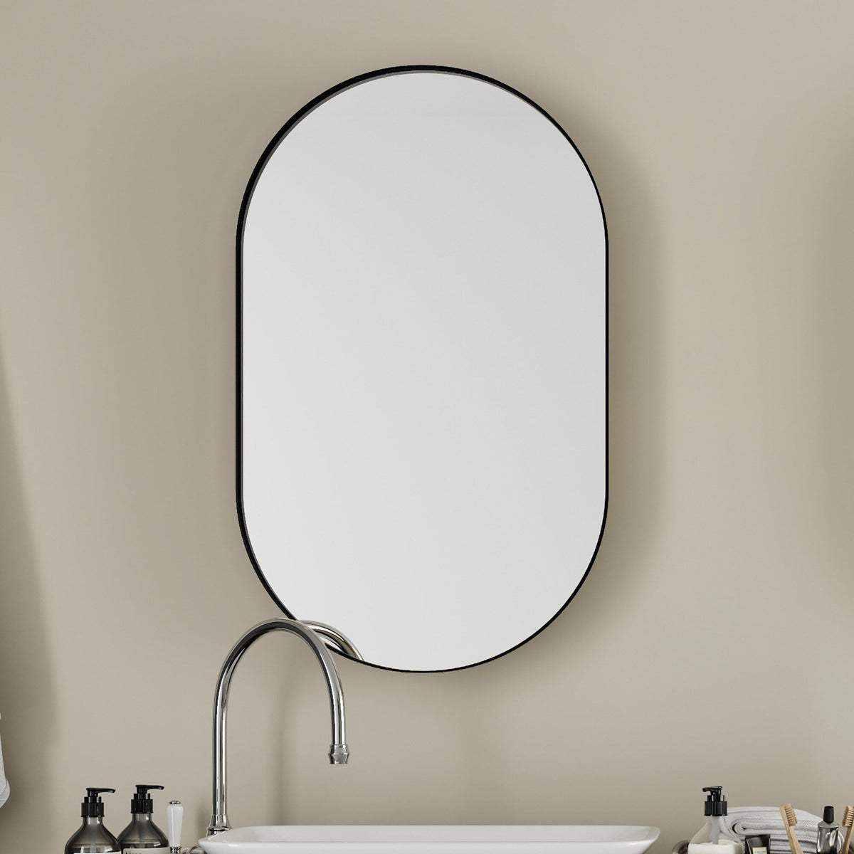 WELLFOR FS 20-in x 34-in Recessed Mount Gold Mirrored Oval Medicine Cabinet