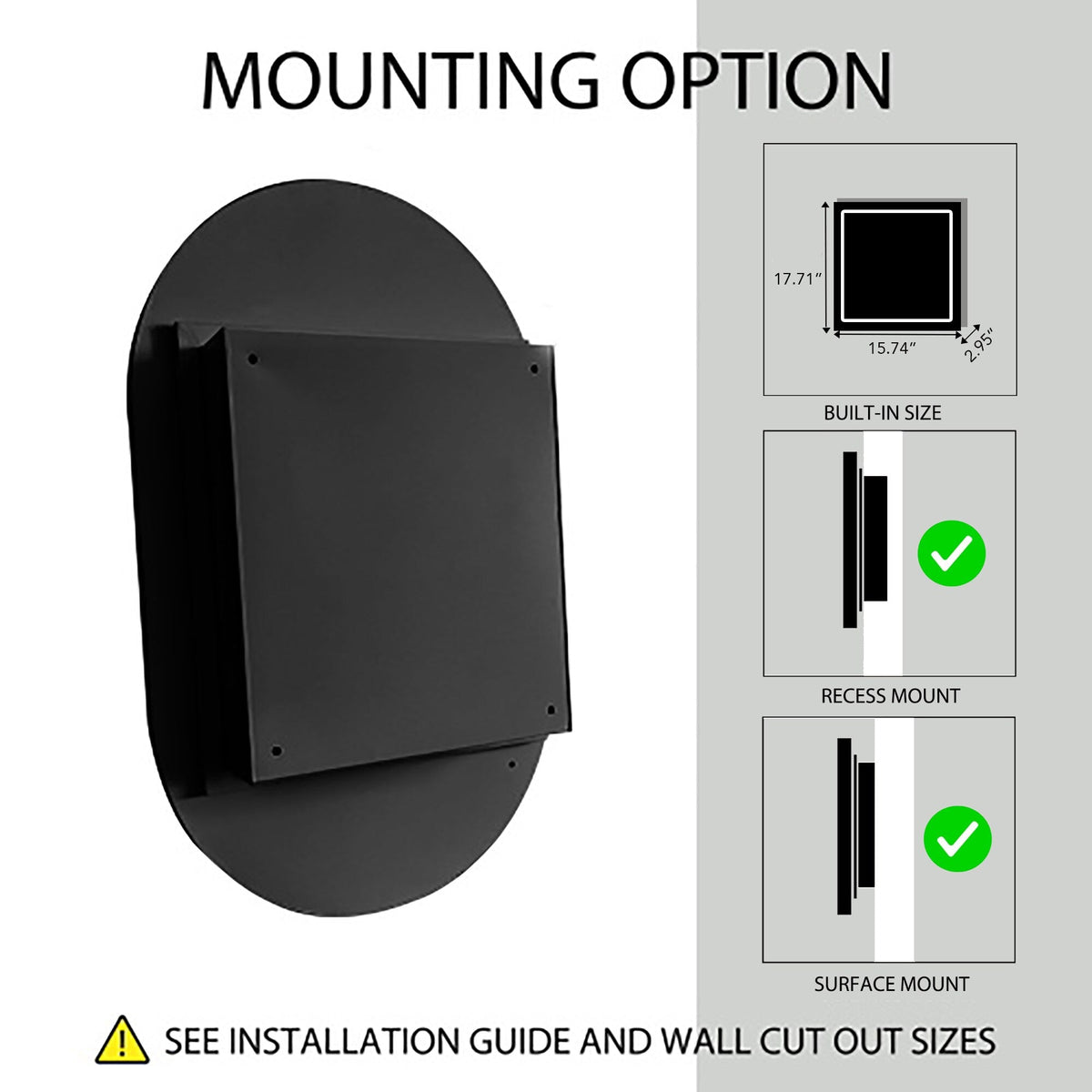 WELLFOR FS 20-in x 34-in Recessed Mount Gold Mirrored Oval Medicine Cabinet
