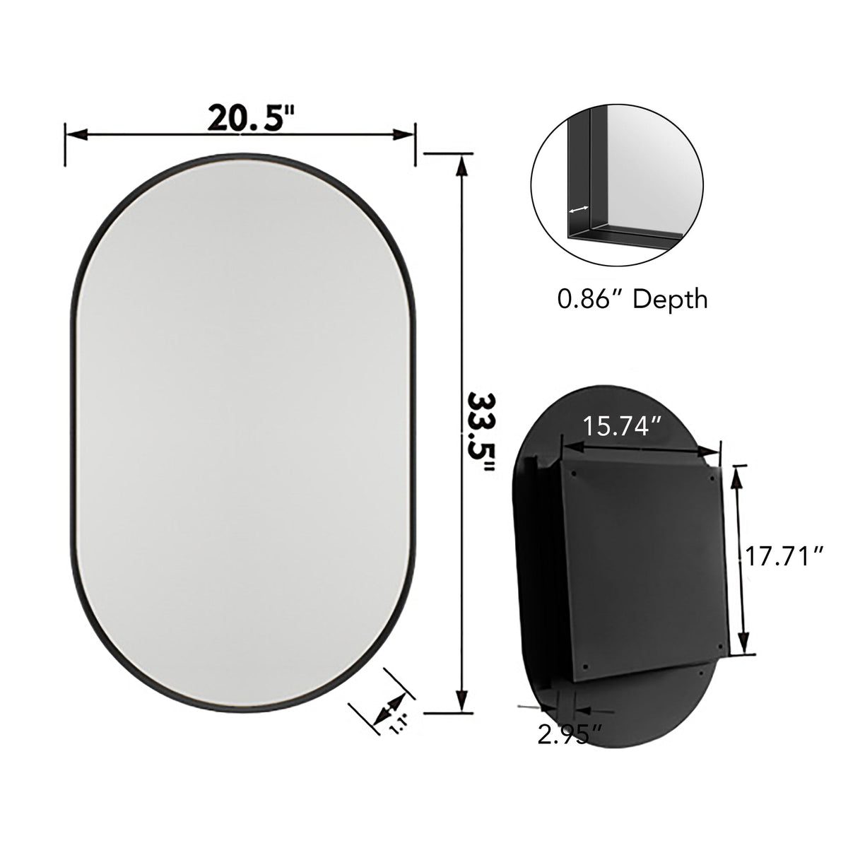 WELLFOR FS 20-in x 34-in Recessed Mount Gold Mirrored Oval Medicine Cabinet