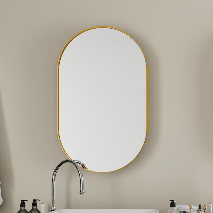 WELLFOR FS 20-in x 34-in Recessed Mount Black Mirrored Oval Medicine Cabinet