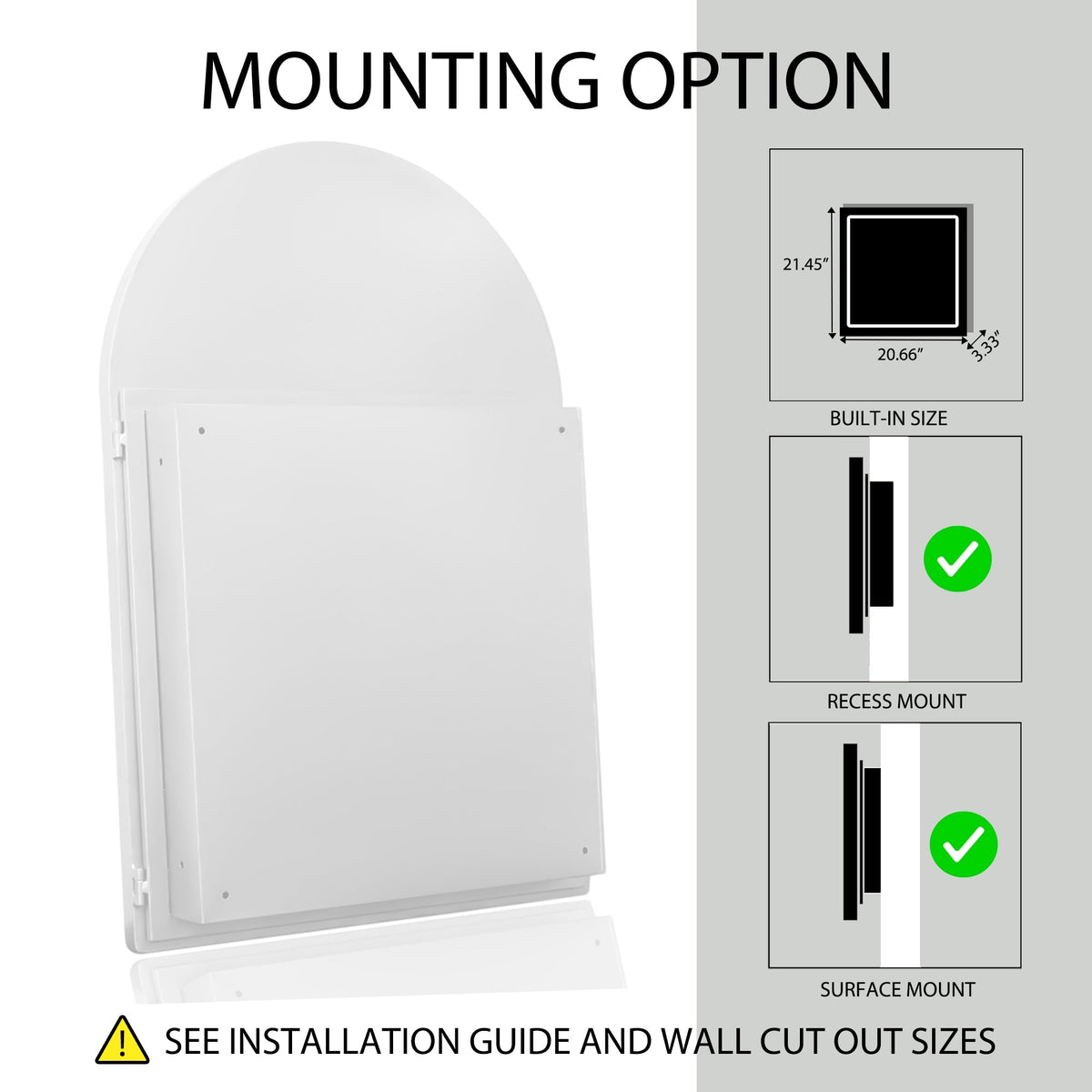 WELLFOR FS 24-in x 36-in Recessed Mount White Mirrored Arched Soft Close Medicine Cabinet