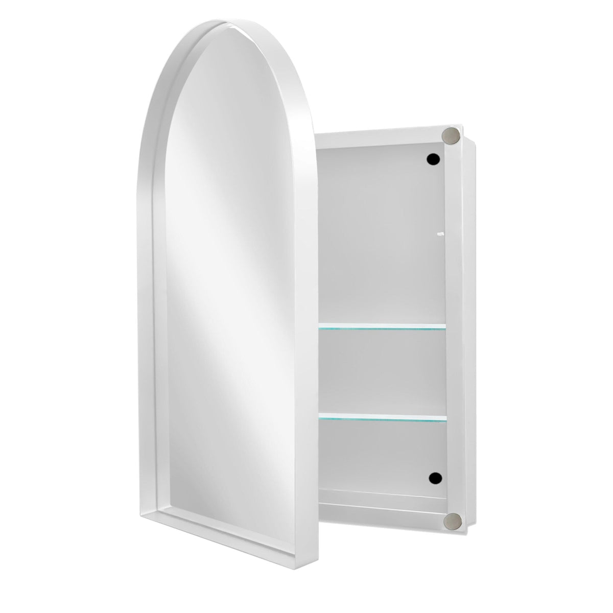 WELLFOR FS 24-in x 36-in Recessed Mount White Mirrored Arched Soft Close Medicine Cabinet