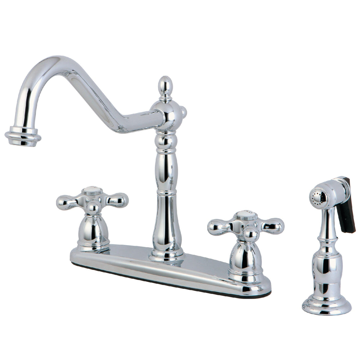 Elements of Design New Orleans Chrome 2‑Handle Deck‑Mount Bridge Kitchen Faucet with Side Spray (Deck Plate Included)