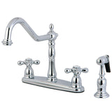 Elements of Design New Orleans Chrome 2‑Handle Deck‑Mount Bridge Kitchen Faucet with Side Spray (Deck Plate Included)