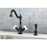 Elements of Design Oil-Rubbed Bronze 2-Handle Deck-Mount Bridge Kitchen Faucet with Side Sprayer