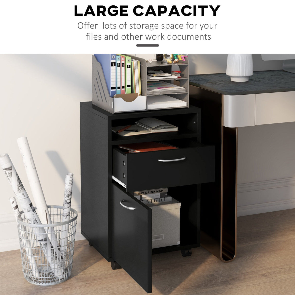 Siavonce Black 1-Shelf Office Cabinet