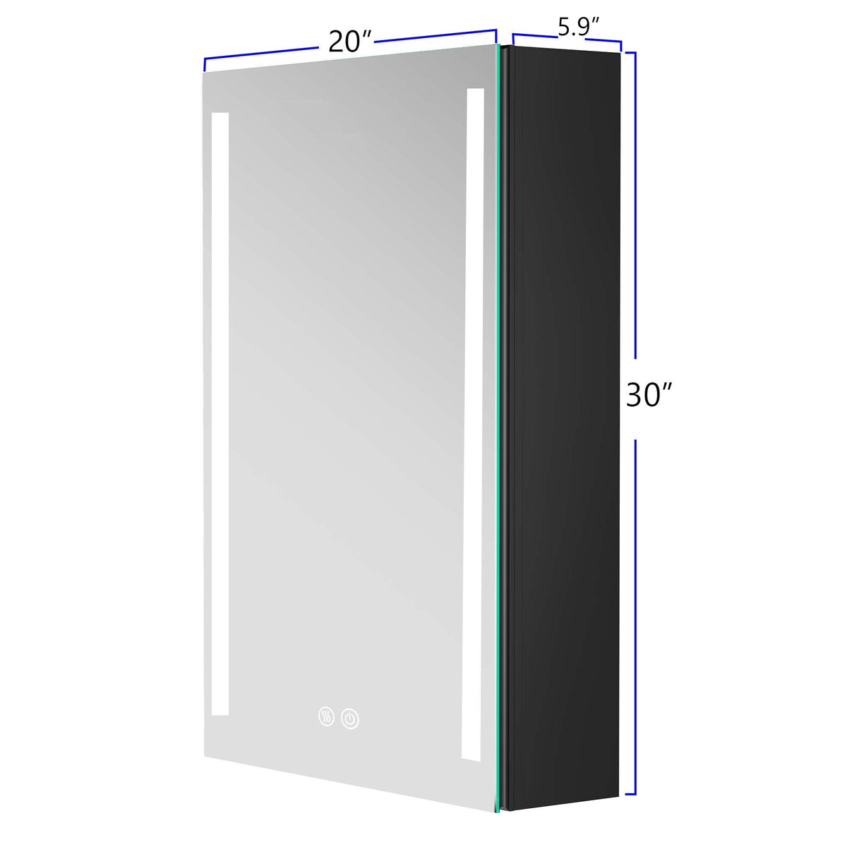 WELLFOR BG 20-in x 30-in Lighted LED Fog Free Surface Mount Black Mirrored Soft Close Medicine Cabinet