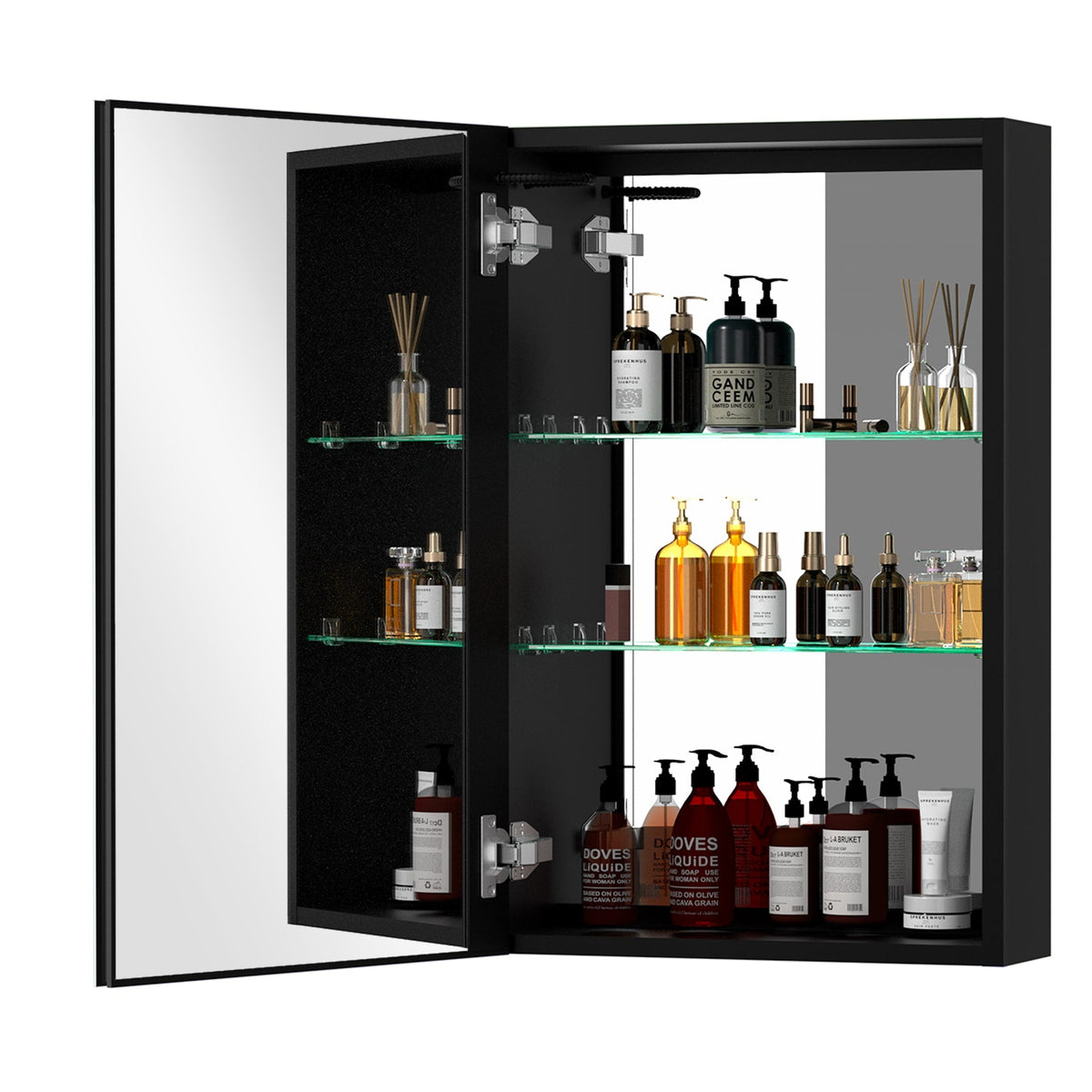 WELLFOR BG 30-in x 30-in Lighted LED Fog Free Surface Mount Black Mirrored Soft Close Medicine Cabinet