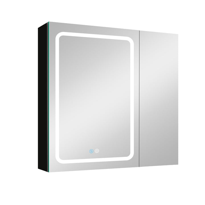 WELLFOR BG 30-in x 30-in Lighted LED Fog Free Surface Mount Black Mirrored Soft Close Medicine Cabinet