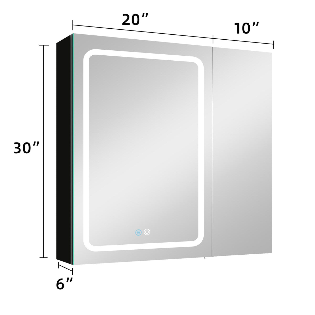 WELLFOR BG 30-in x 30-in Lighted LED Fog Free Surface Mount Black Mirrored Soft Close Medicine Cabinet
