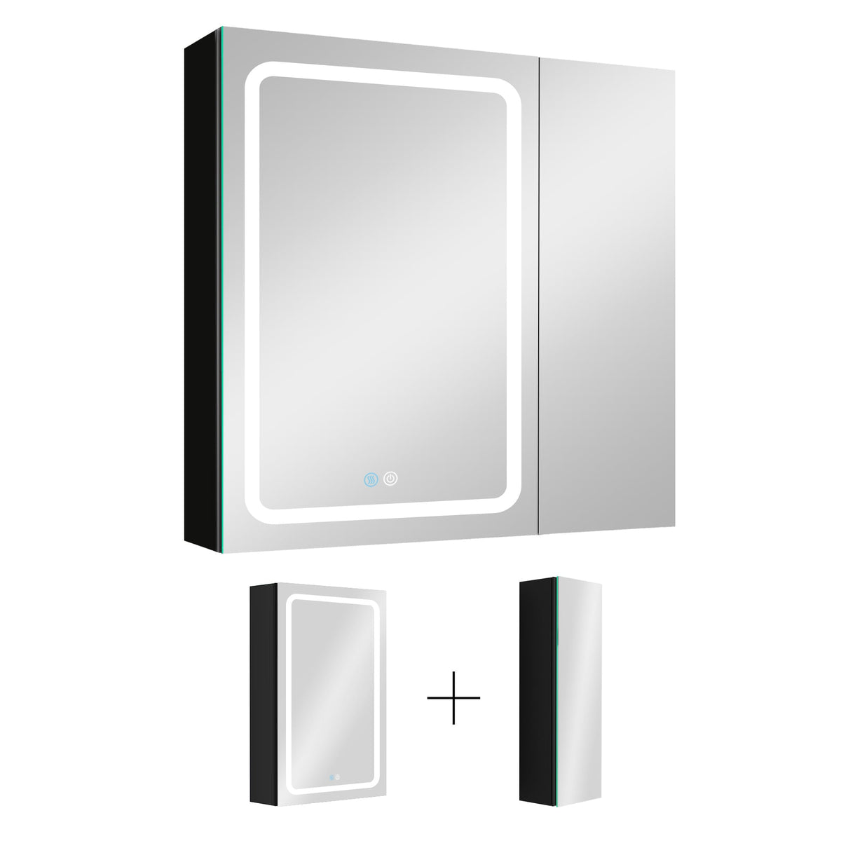WELLFOR BG 30-in x 30-in Lighted LED Fog Free Surface Mount Black Mirrored Soft Close Medicine Cabinet