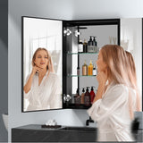 WELLFOR BG 30-in x 30-in Lighted LED Fog Free Surface Mount Black Mirrored Soft Close Medicine Cabinet