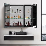 WELLFOR BG 30-in x 30-in Lighted LED Fog Free Surface Mount Black Mirrored Soft Close Medicine Cabinet