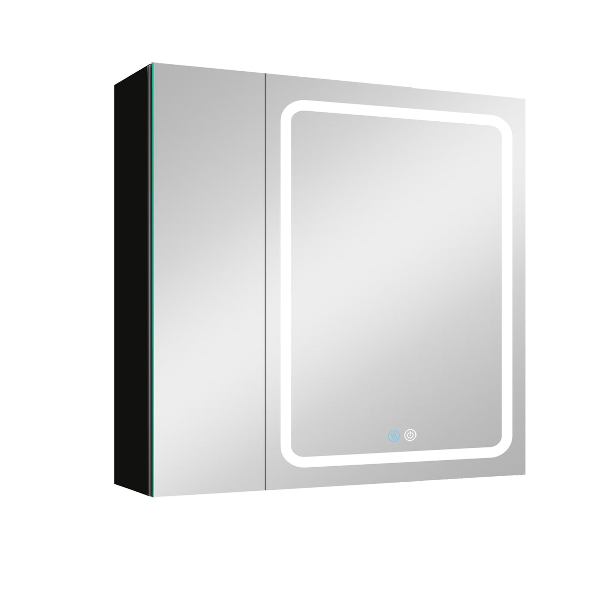 WELLFOR BG 30-in x 30-in Lighted LED Fog Free Surface Mount Black Mirrored Soft Close Medicine Cabinet