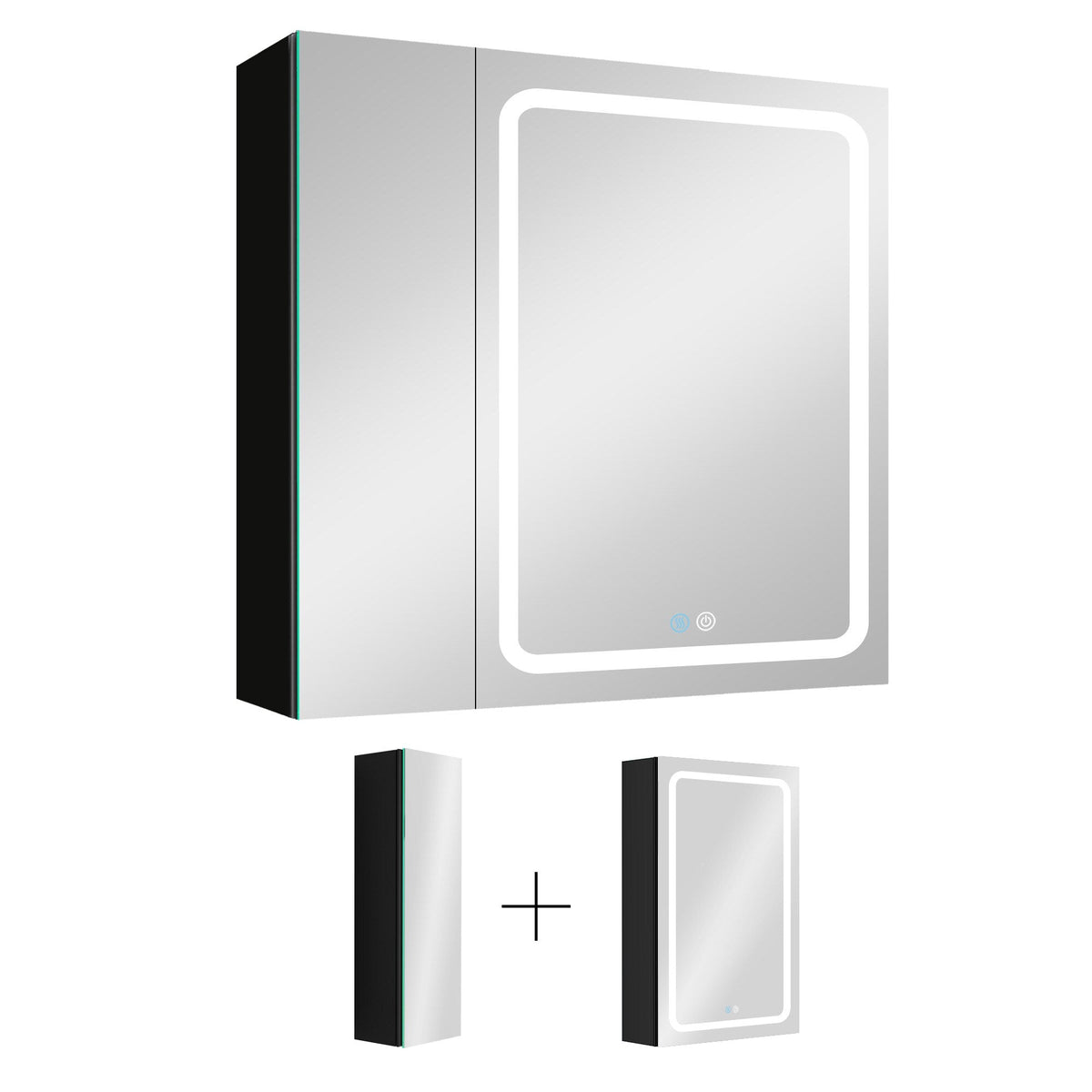 WELLFOR BG 30-in x 30-in Lighted LED Fog Free Surface Mount Black Mirrored Soft Close Medicine Cabinet