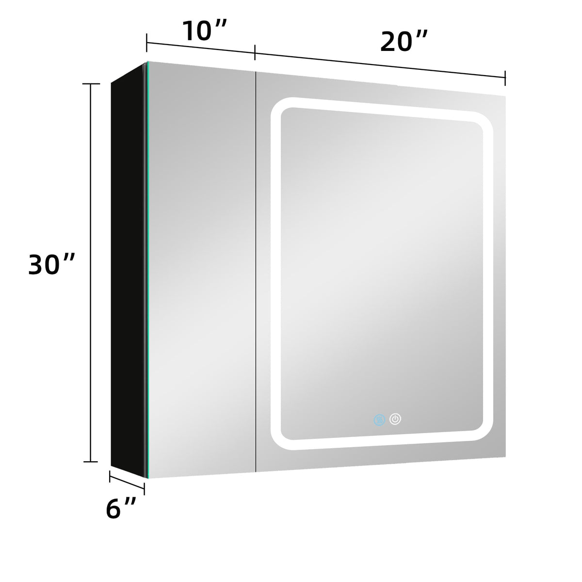WELLFOR BG 30-in x 30-in Lighted LED Fog Free Surface Mount Black Mirrored Soft Close Medicine Cabinet