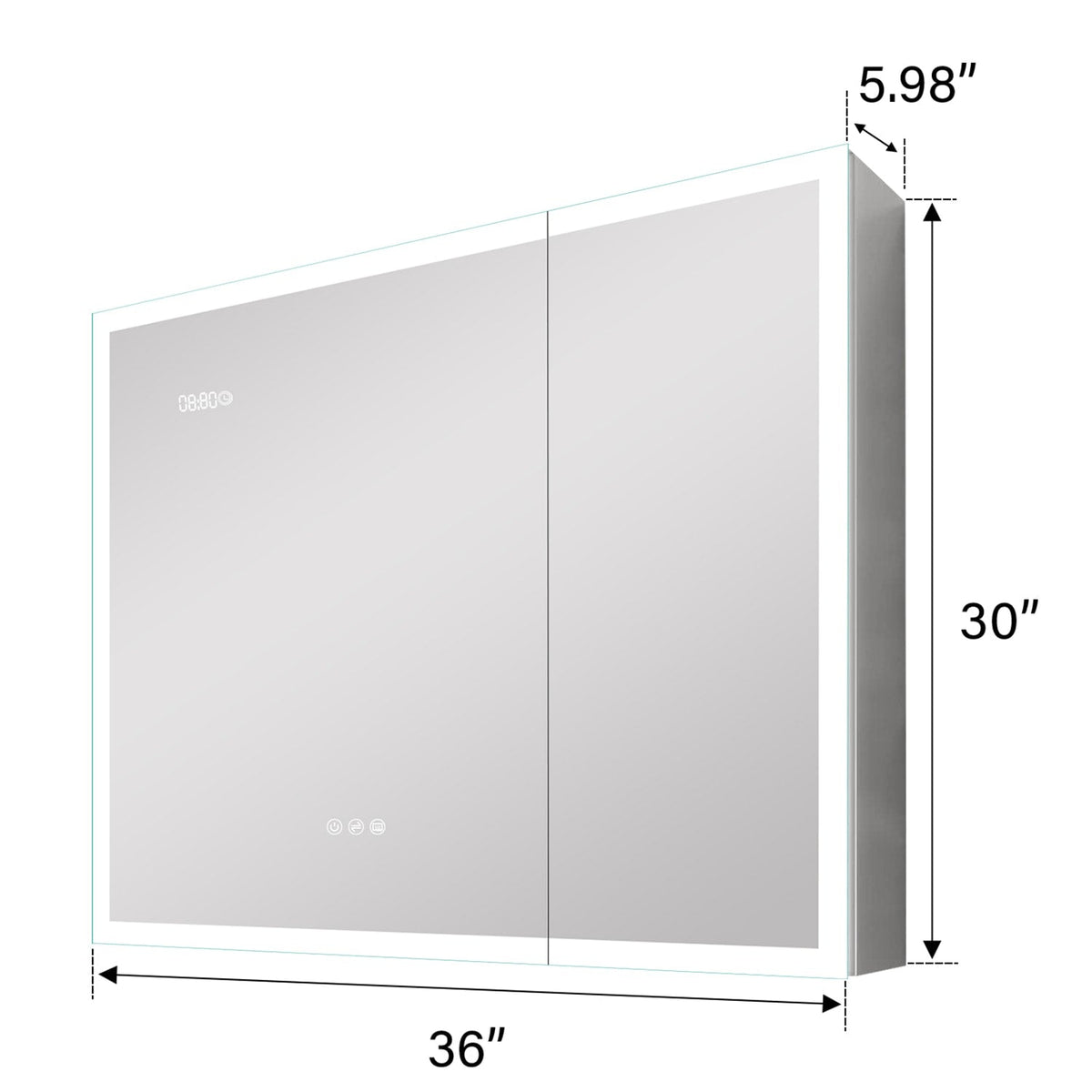 WELLFOR 36-in x 30-in Lighted LED Fog Free Surface Mount Silver Mirrored Soft Close Medicine Cabinet with Outlet