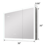 WELLFOR 36-in x 30-in Lighted LED Fog Free Surface Mount Silver Mirrored Soft Close Medicine Cabinet with Outlet