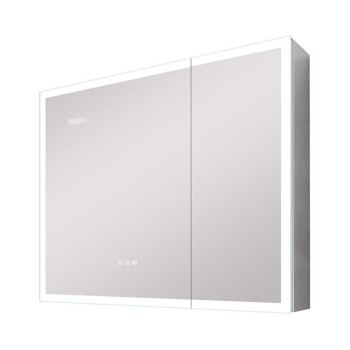 WELLFOR 36-in x 30-in Lighted LED Fog Free Surface Mount Silver Mirrored Soft Close Medicine Cabinet with Outlet