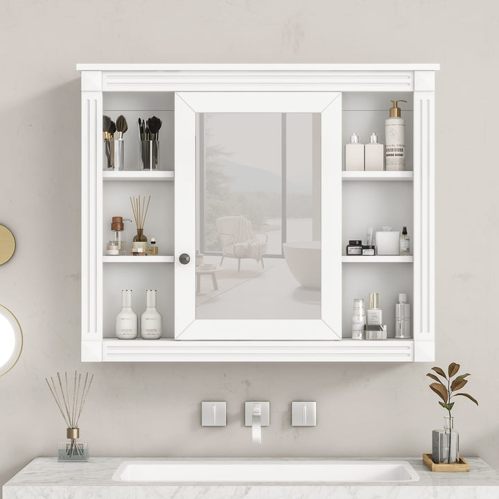 WELLFOR MS 35-in x 28-in Surface Mount White Mirrored Soft Close Medicine Cabinet