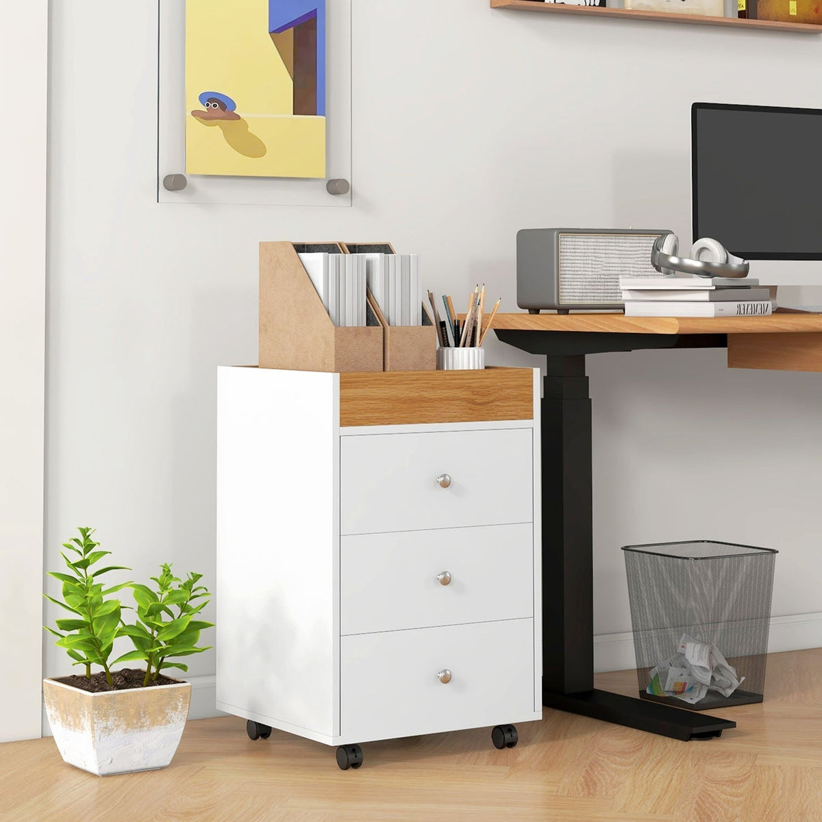 Mondawe White 3-Drawer 16.9-in File Cabinet