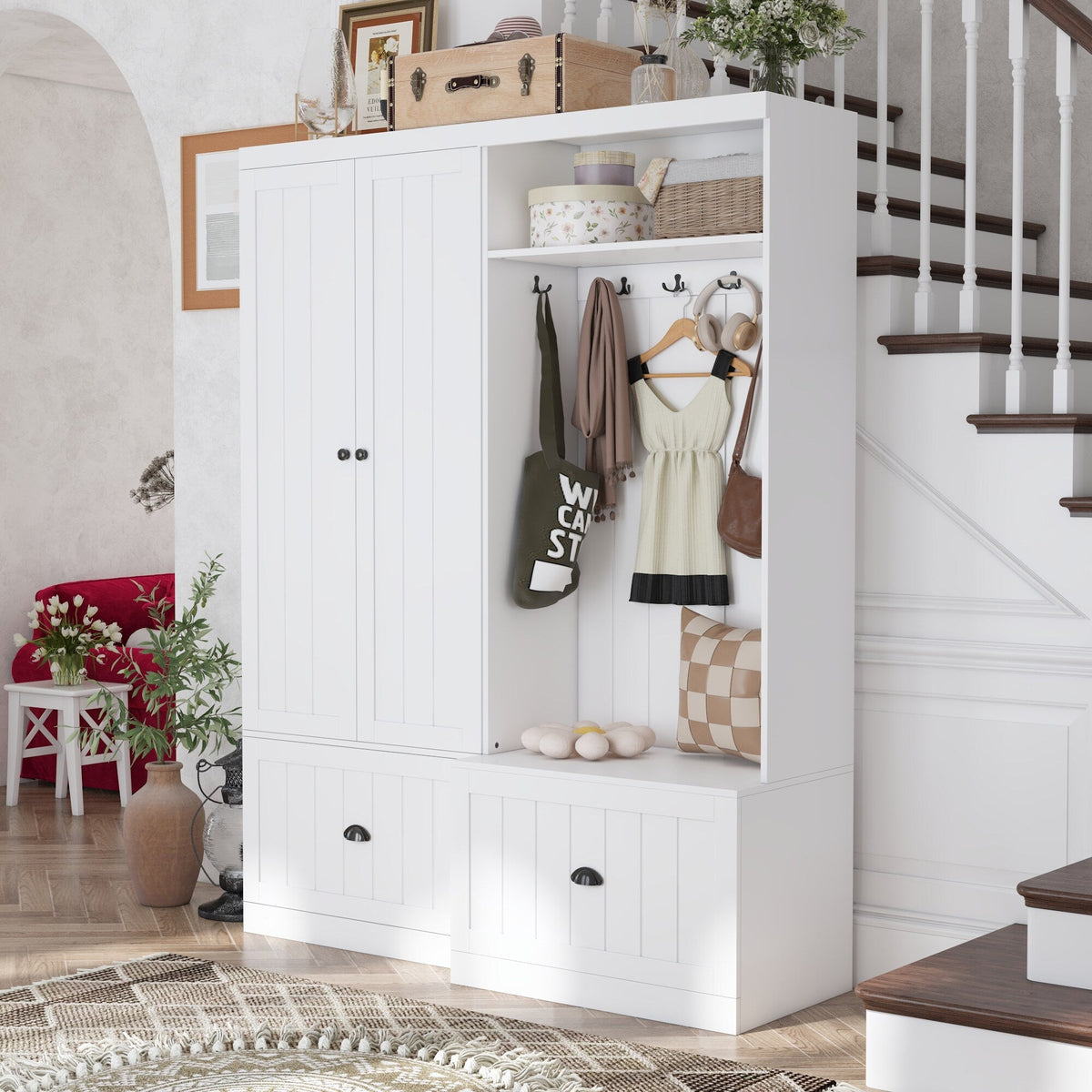 FUFU&GAGA Modern 55.3-in White Composite Hall Tree