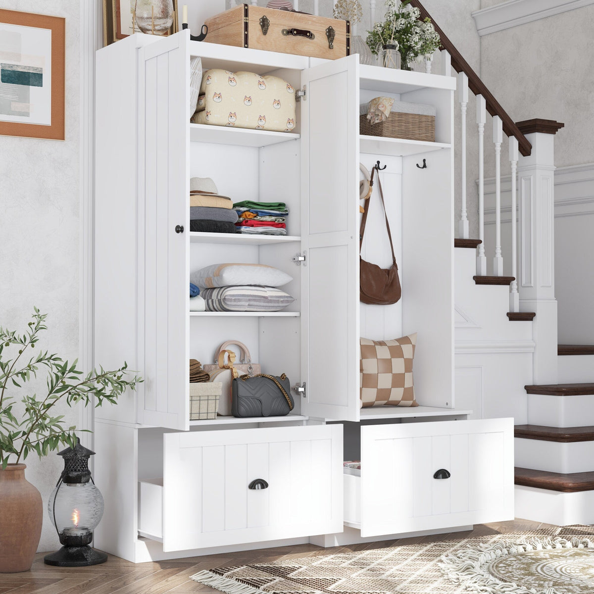 FUFU&GAGA Modern 55.3-in White Composite Hall Tree