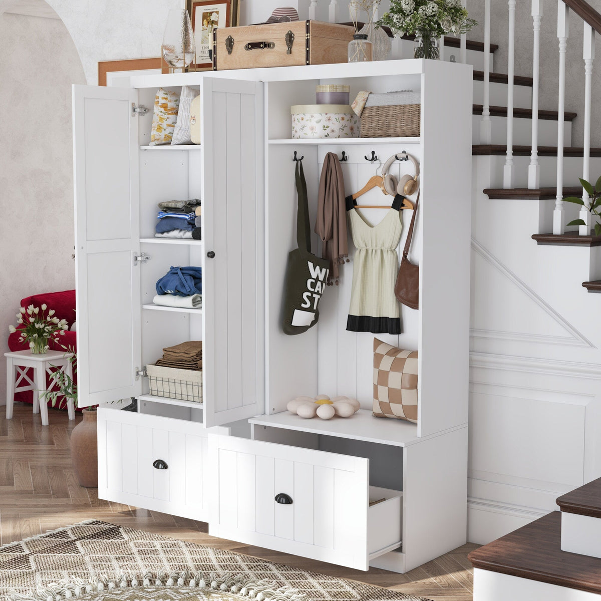 FUFU&GAGA Modern 55.3-in White Composite Hall Tree